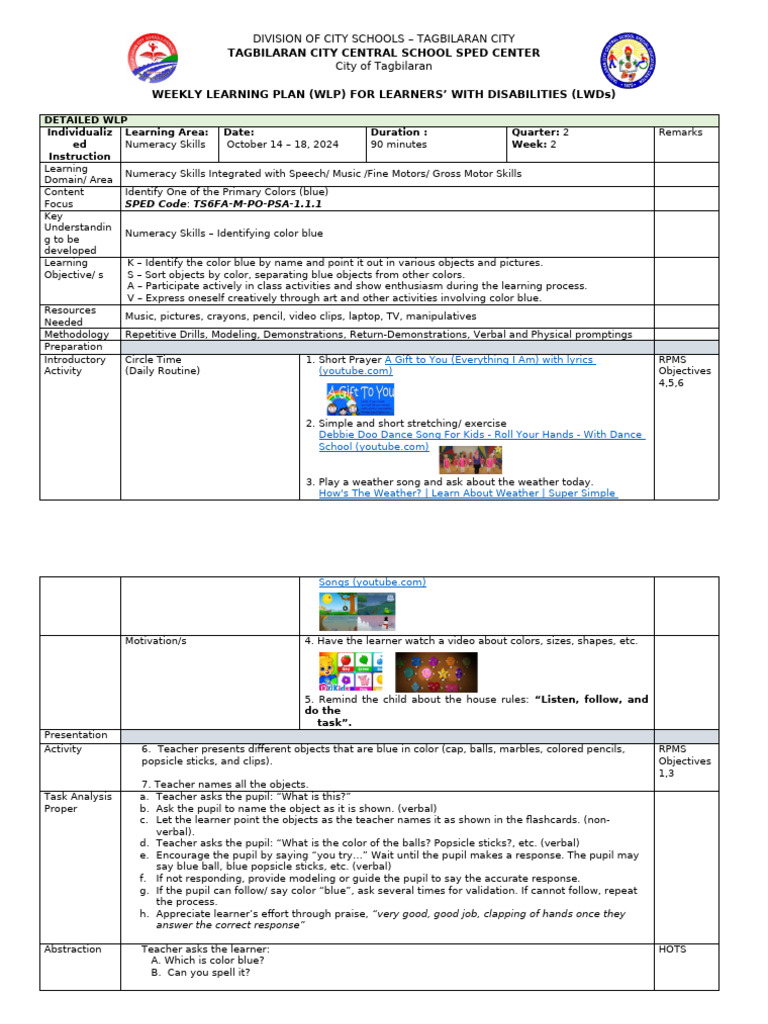 New WLP q2 Wk2 Color Blue | PDF | Learning | Behaviorism
