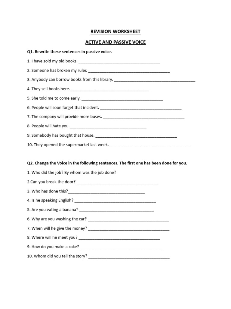 Active vs Passive Voice Worksheet | PDF