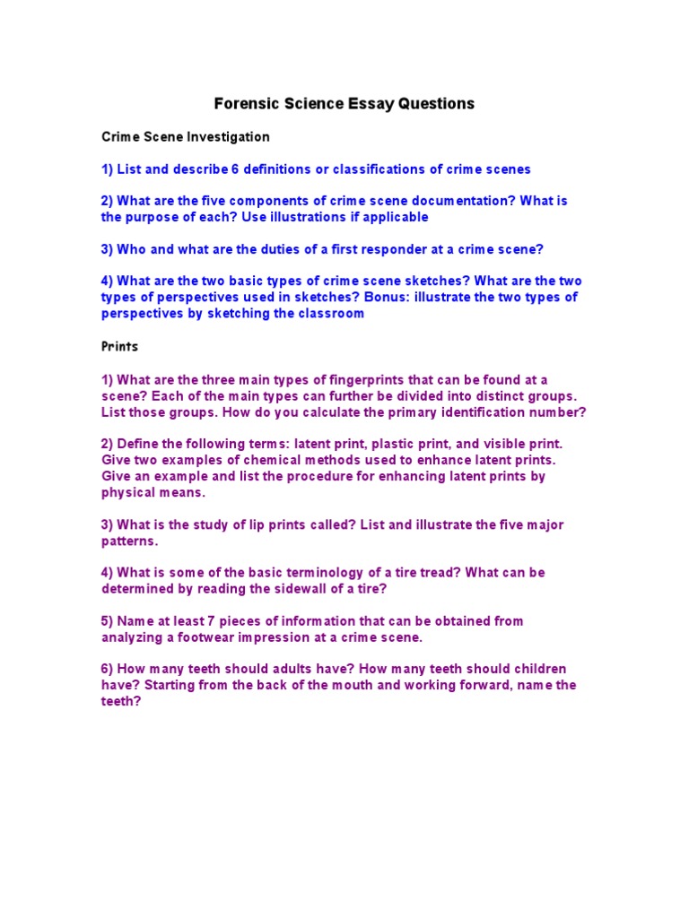 Forensic Science Essay Questions Guide | PDF | Blood Type | Forensic ...
