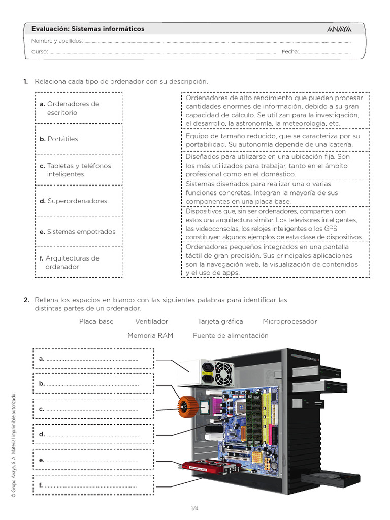 Evaluación de Sistemas Informáticos | PDF | Hardware de la computadora ...