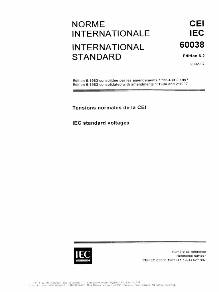 IEC 60038 IEC Standard Voltages | PDF