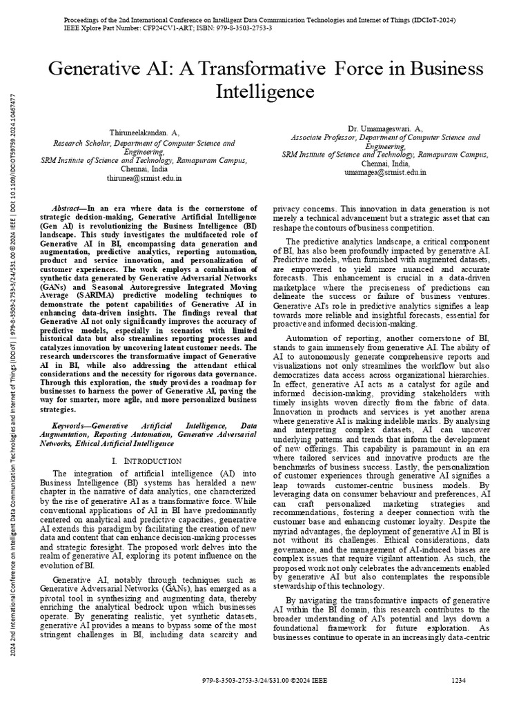 Generative Ai A Transformative Force In Business Intelligence Pdf
