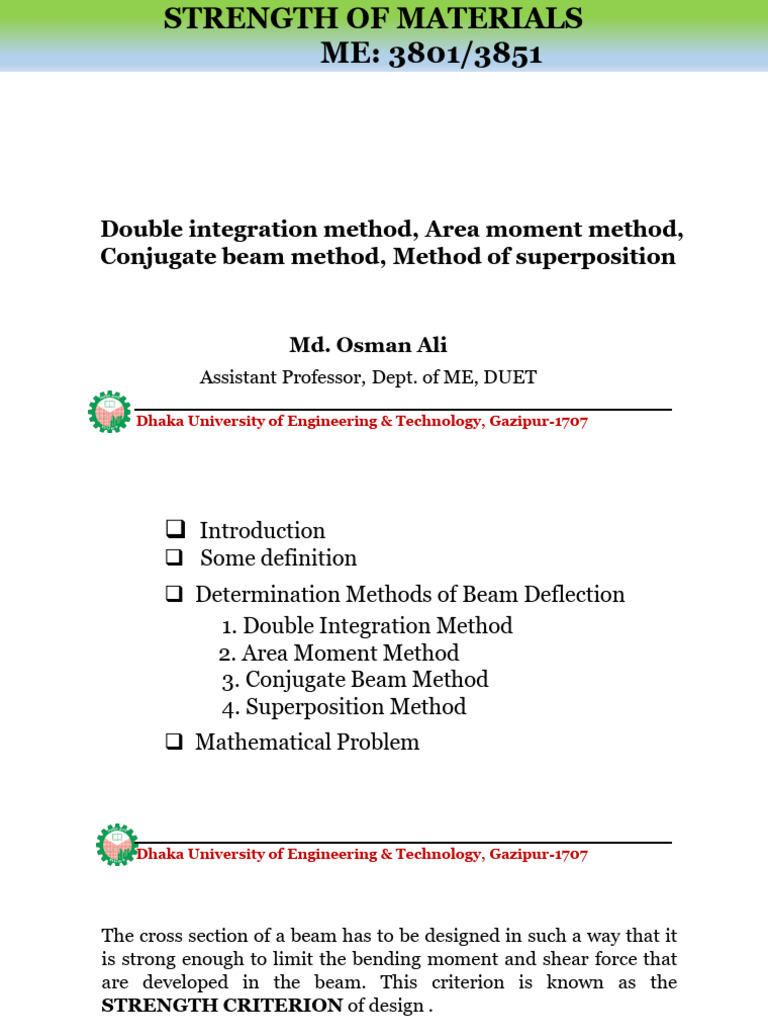 Deflection in beams double integration method area method conjugate