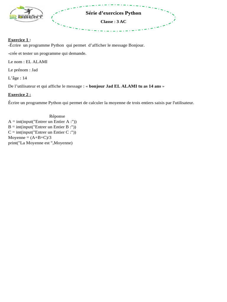 Exercices Python pour Débutants | PDF | Python (Langage de ...