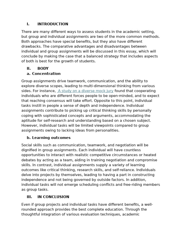 Individual vs Group Assignments: Pros and Cons | PDF