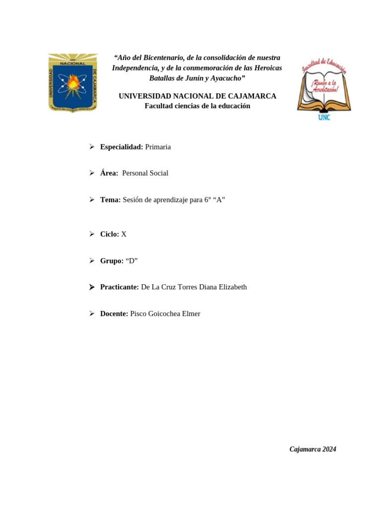Sesion de Personal Social 6 Grado | PDF | Evaluación | Educación primaria