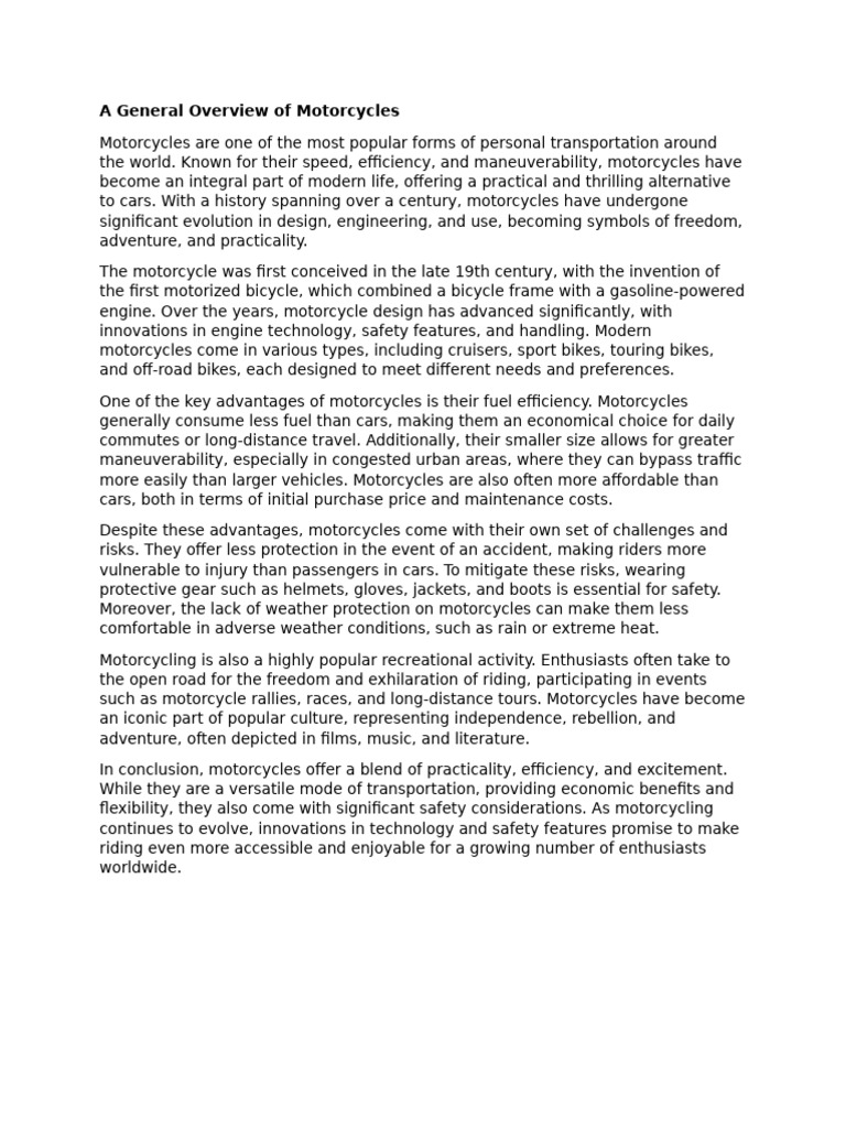 Overview Of Motorcycle Versatility Pdf Motorcycle Car