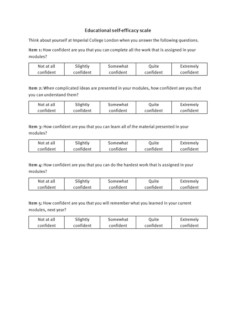 Educational Self Efficacy Scale | PDF