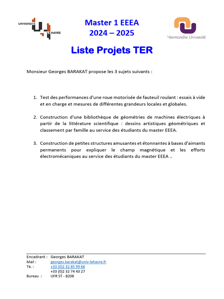 Projets TER Master 1 EEEA 2024-2025 | PDF