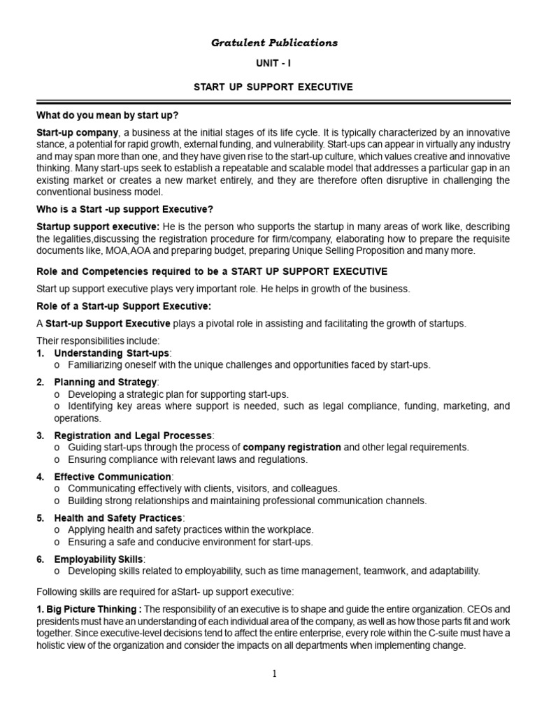 Role of a Startup Support Executive | PDF | Startup Company | Small ...