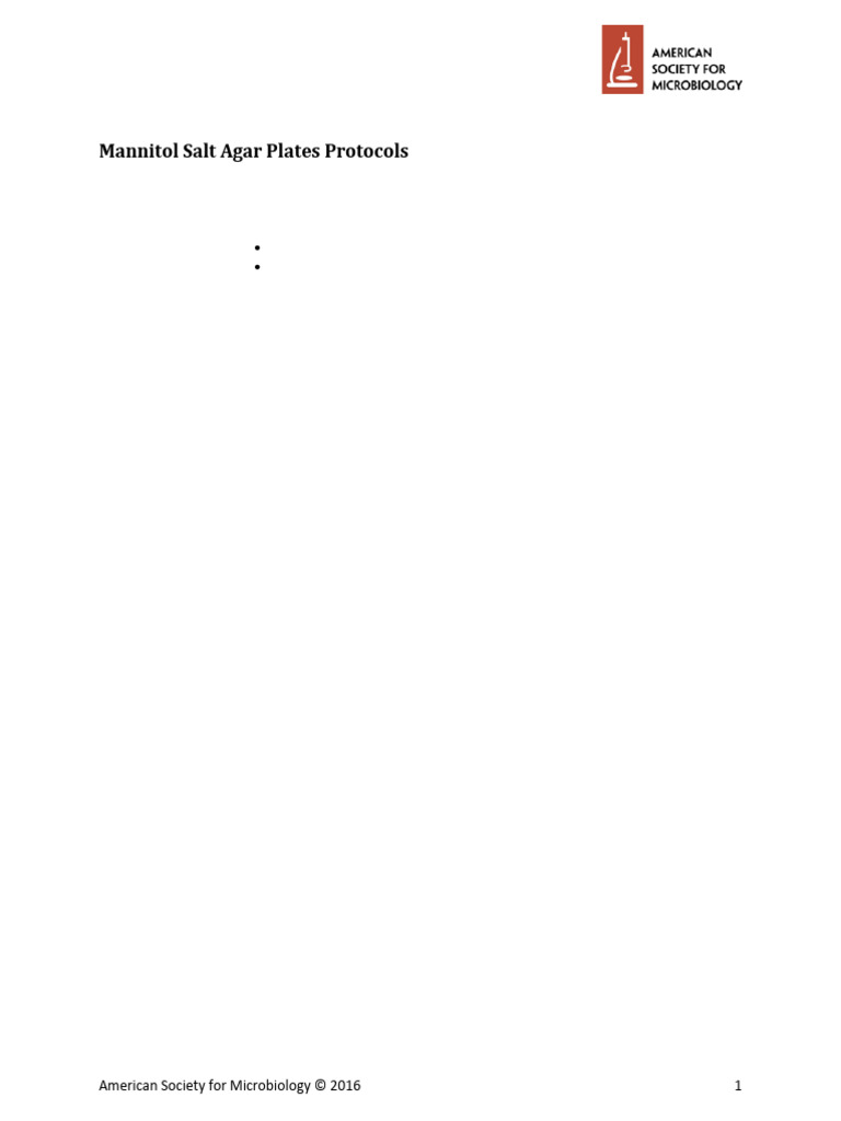 Mannitol Salt Agar Protocol Guide | PDF | Staphylococcus | Sodium Chloride
