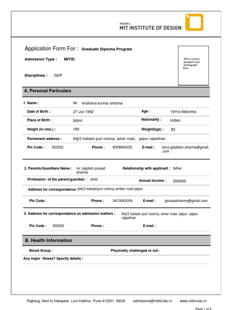 Application Form For:: A. Personal Particulars | PDF | Further Education