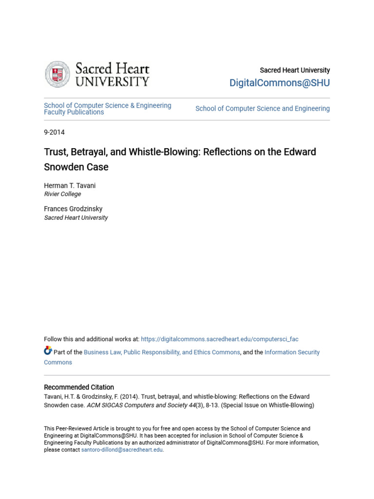 Whistleblowing and Trust Snowden Case Analysis PDF Edward Snowden