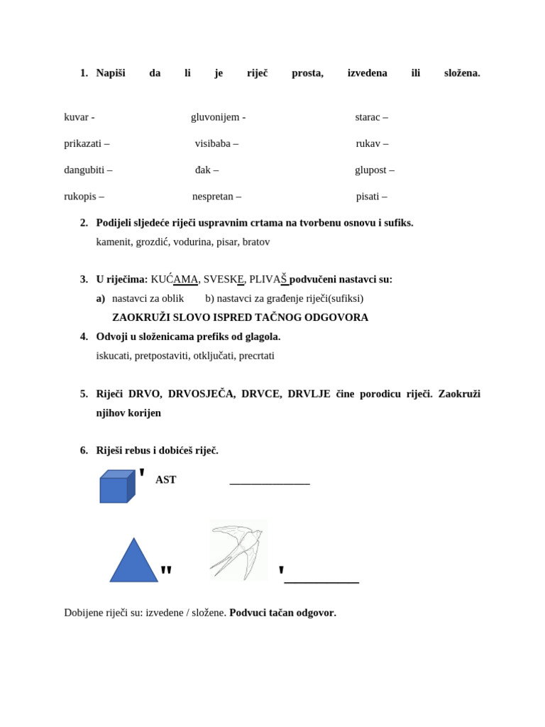 Proste Izvedene Složene Riječi 2 | PDF