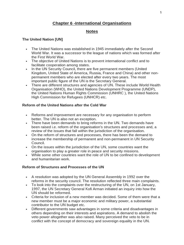 Chapter 6 Notes Pdf United Nations International Relations