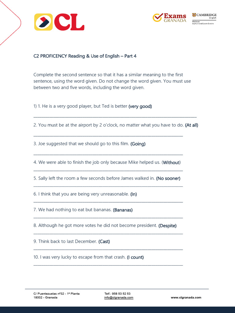 C2 Proficiency English Practice Test Pdf