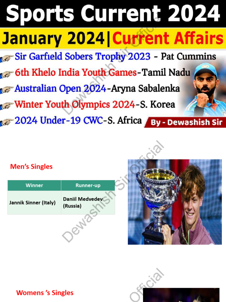 Sports Current Affairs 2024 Summary | PDF | Grand Slam (Tennis) | Cricket