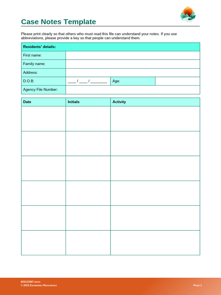 Banksia SD PC T5 Case Note Template V1.0 ID 202003 | PDF
