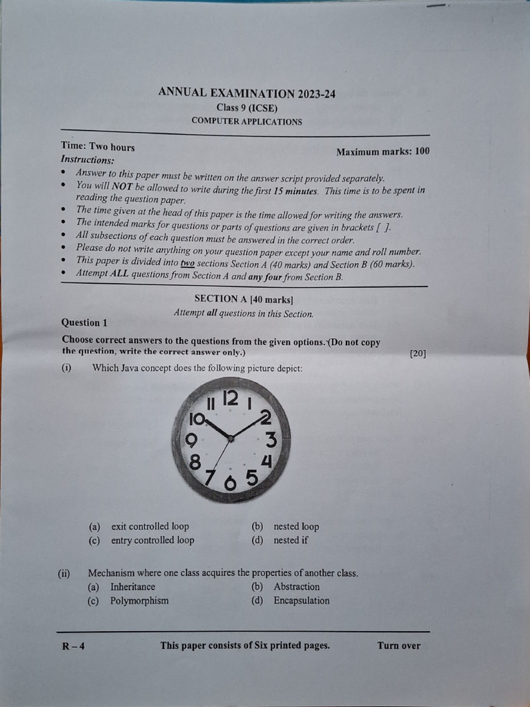 Computer Annual Examination Paper 2023 24 Pdf Mean Control Flow