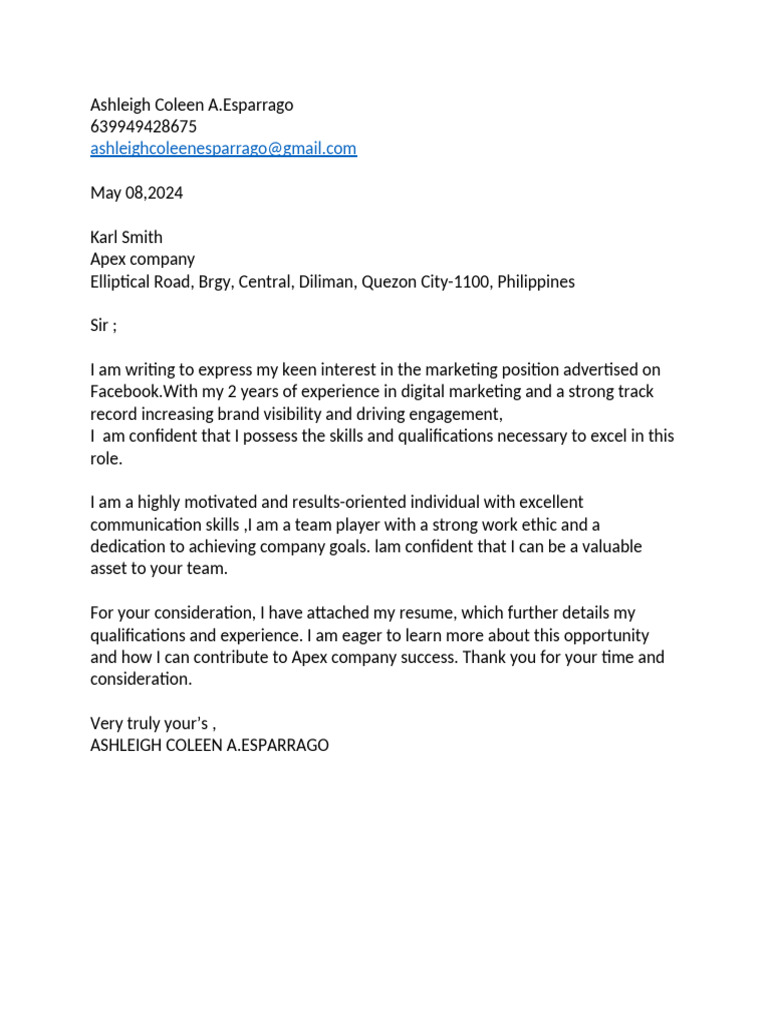 Application Letter | PDF