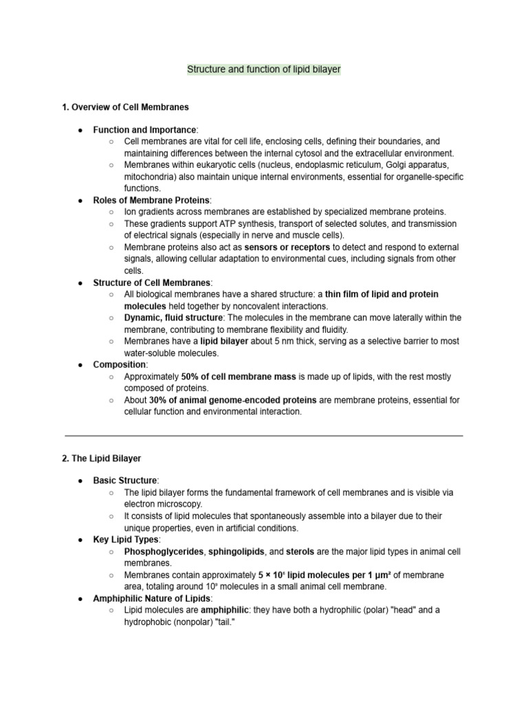 Structure and Function of Lipid Bilayer | PDF | Cell Membrane | Lipid ...