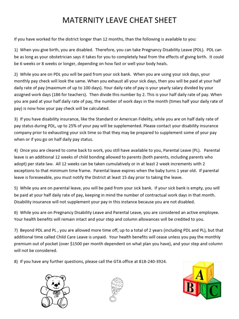 Preganancy Leave Cheat Sheet | PDF | Parental Leave | Sick Leave