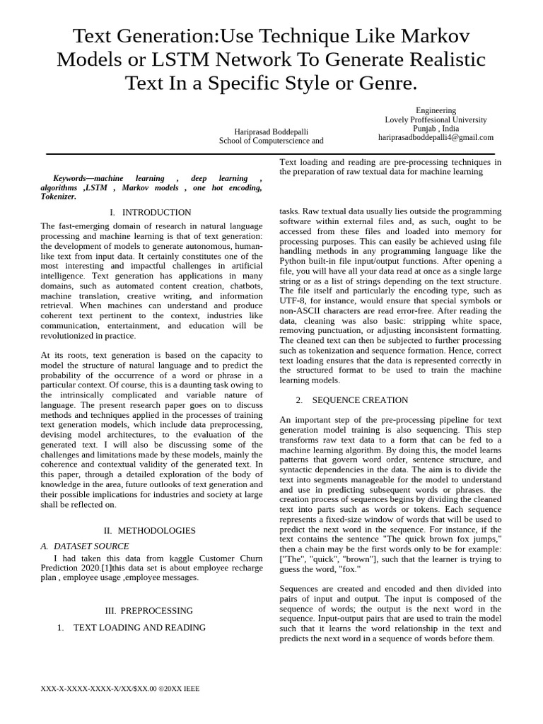 Text Generation with Markov and LSTM | PDF | Machine Learning ...