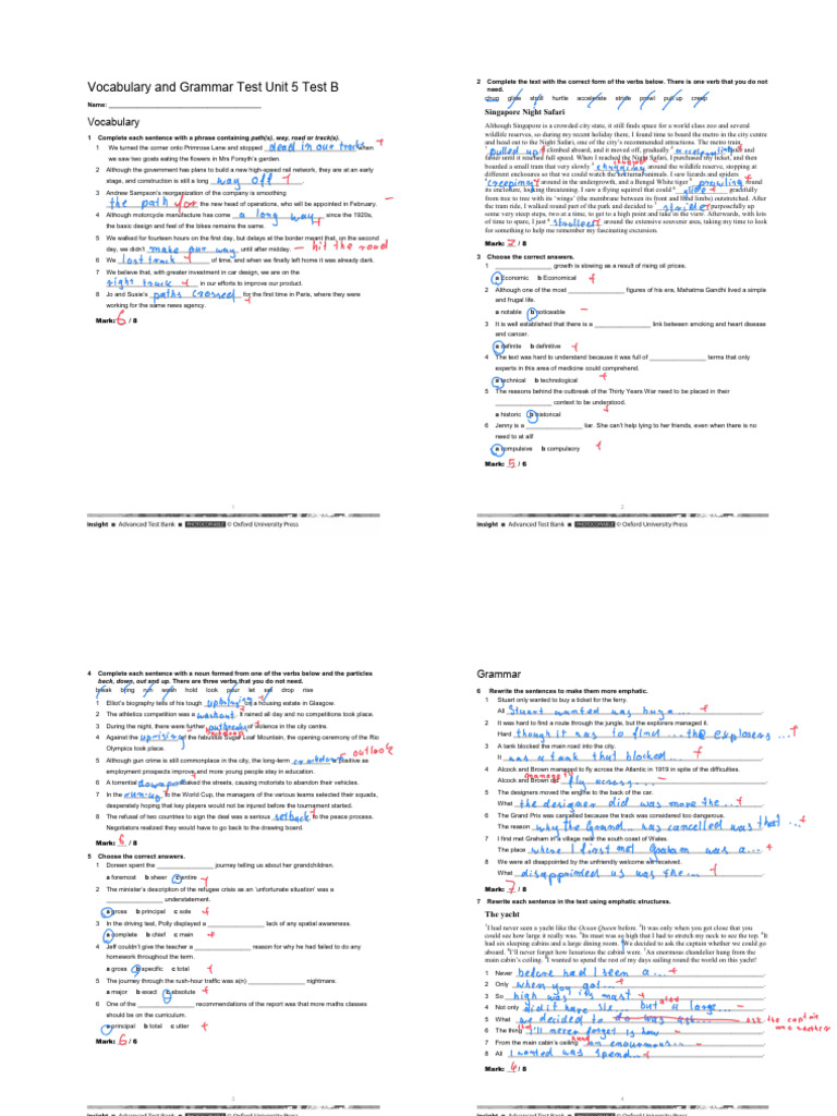 Unit 5 Vocabulary and Grammar Test | PDF | Linguistics