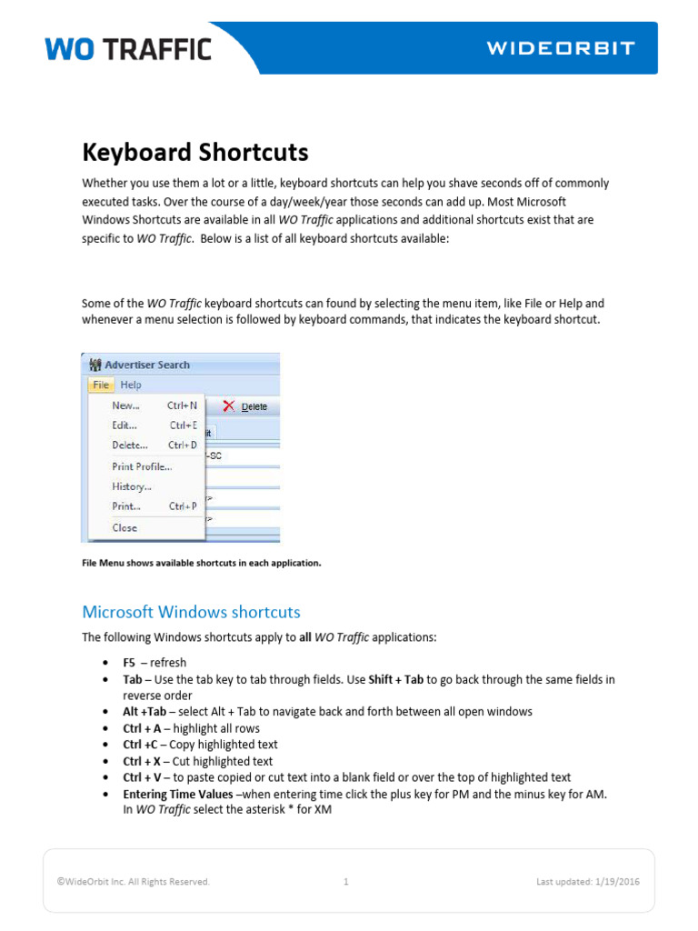 WO Traffic Keyboard Shortcuts PDF Keyboard Shortcut Computer Keyboard