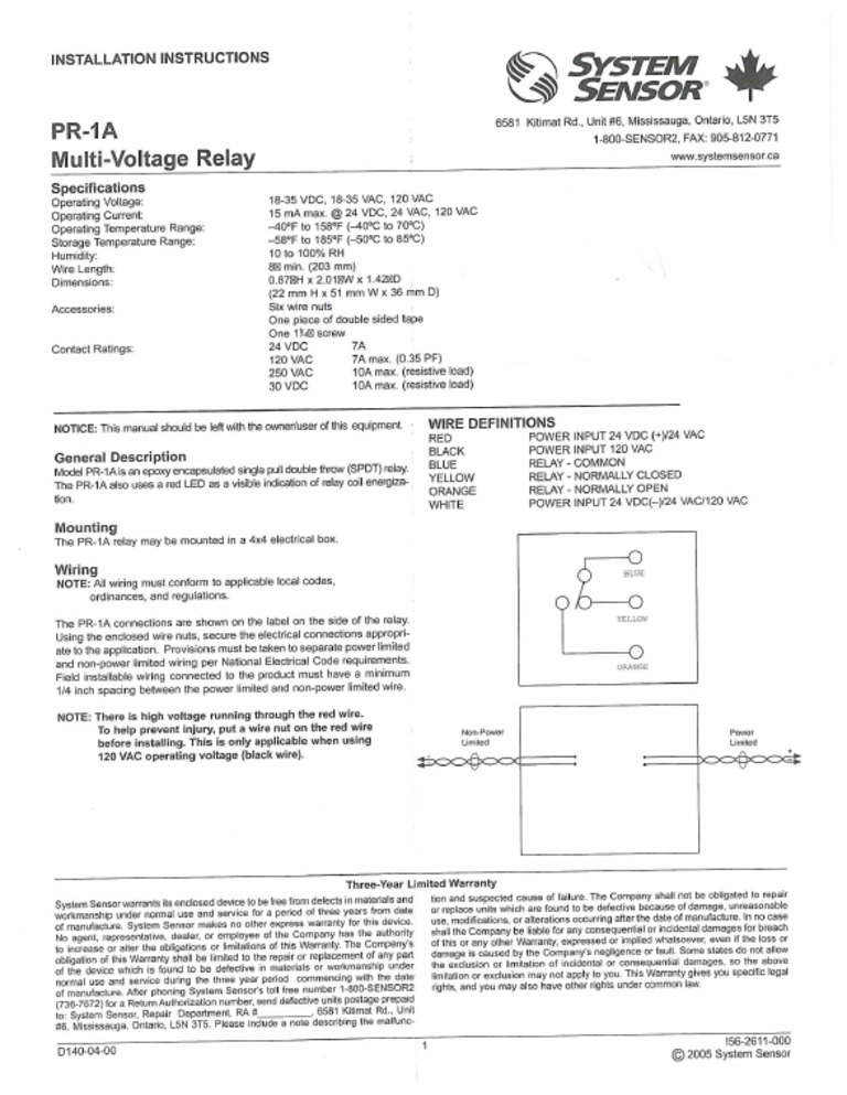 PR 1A Multi Voltage Relay | PDF