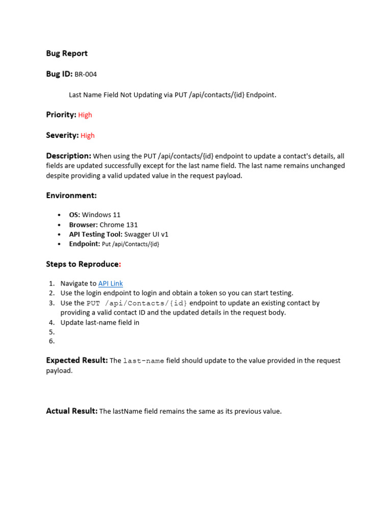 Last Name Field Update Bug Report | PDF