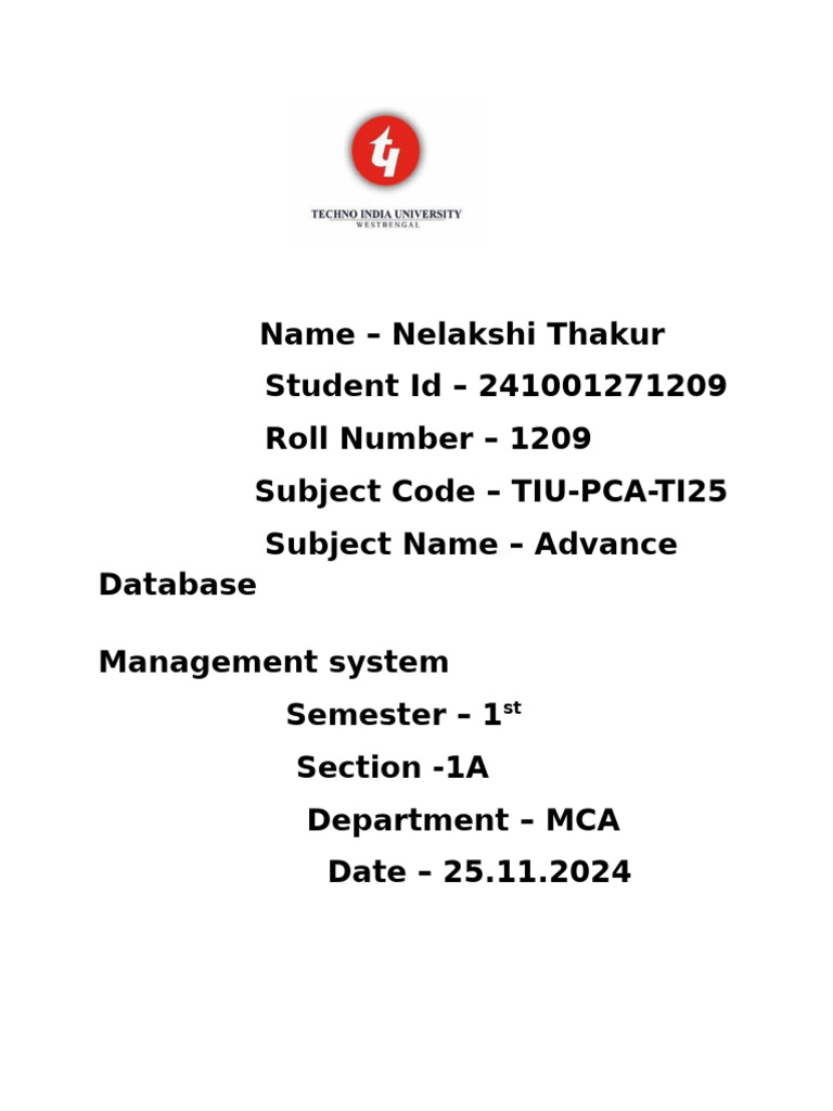 Mca - 2024 - 1209 | PDF | Databases | Relational Model
