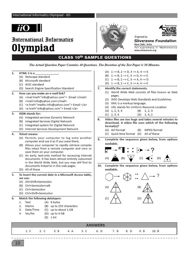 Class 10 Computer Olympiad Sample Exam | PDF | World Wide Web ...