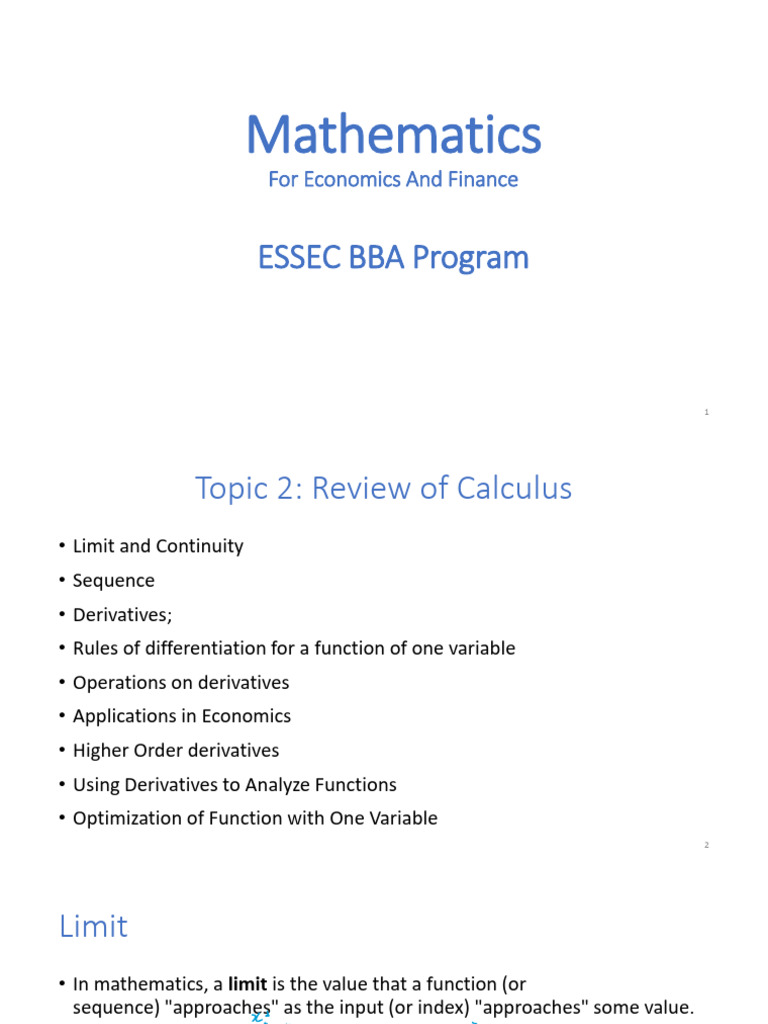 Calculus Review for Economics and Finance | PDF | Limit (Mathematics ...