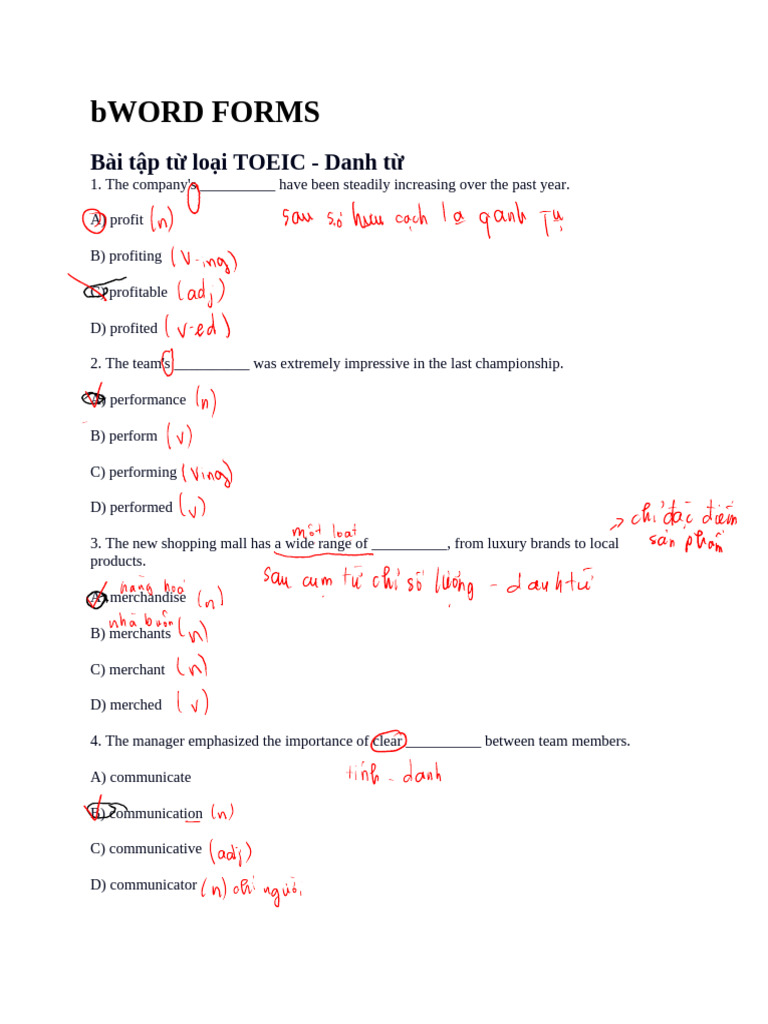 TOEIC Word Forms Practice Exercises | PDF | Economies | Business