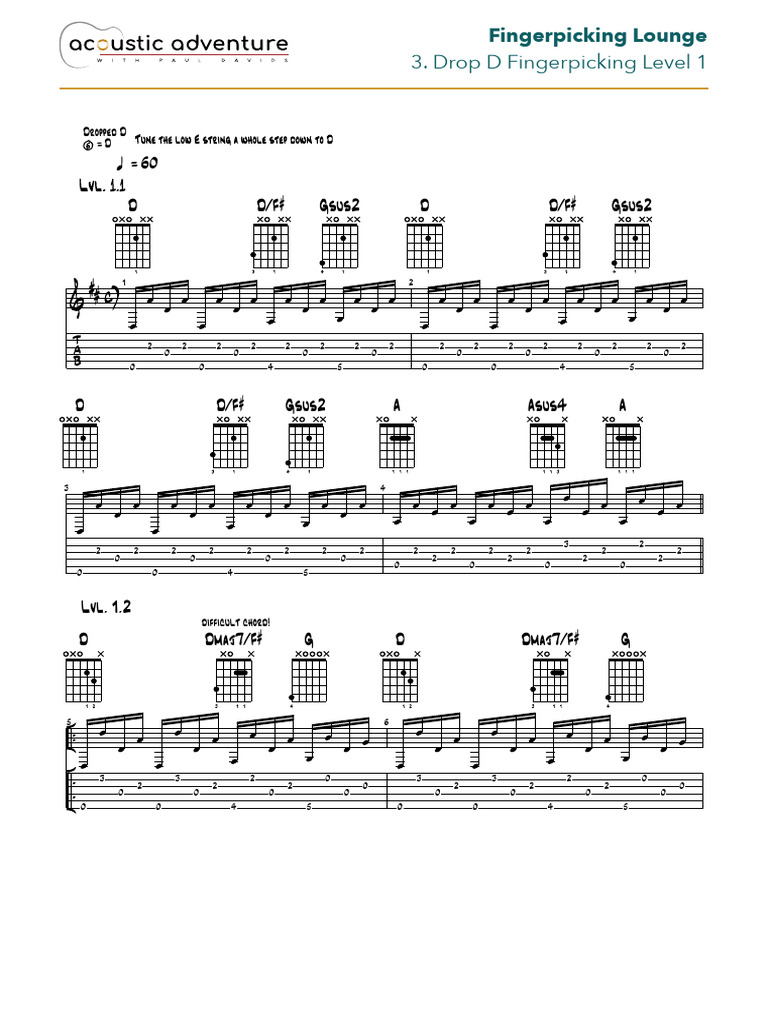 Drop D Fingerpicking Level 1 Guide | PDF | Irish Musical Instruments ...