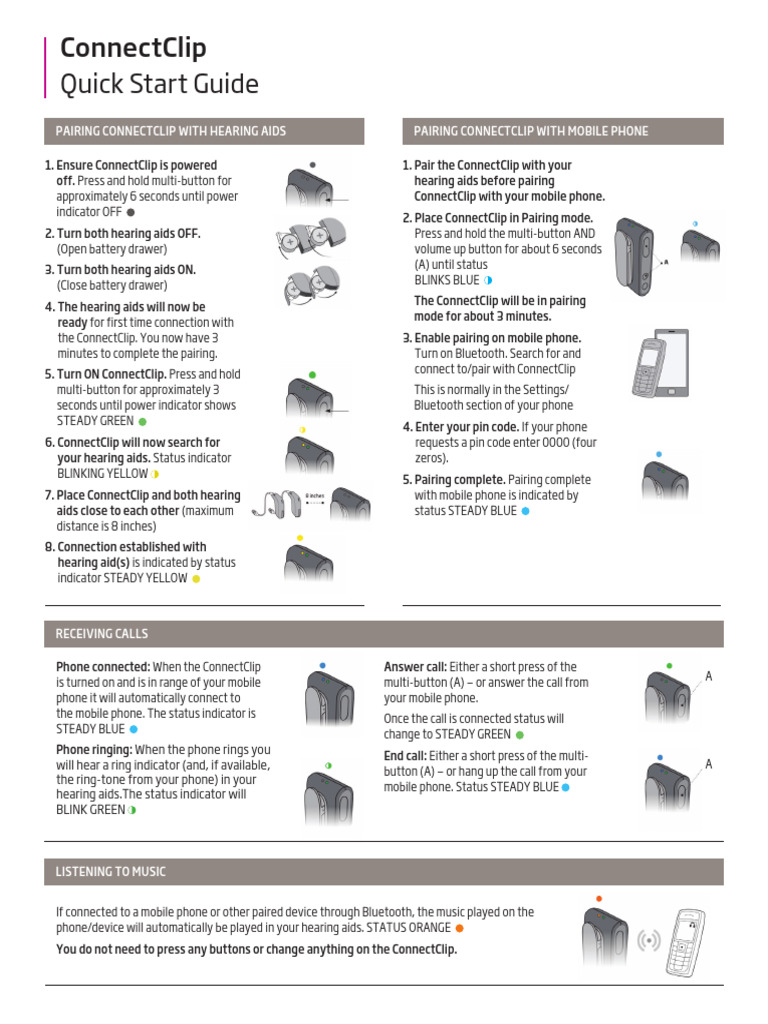 ConnectClip Quick Start Guide | PDF | Hearing Aid | Bluetooth