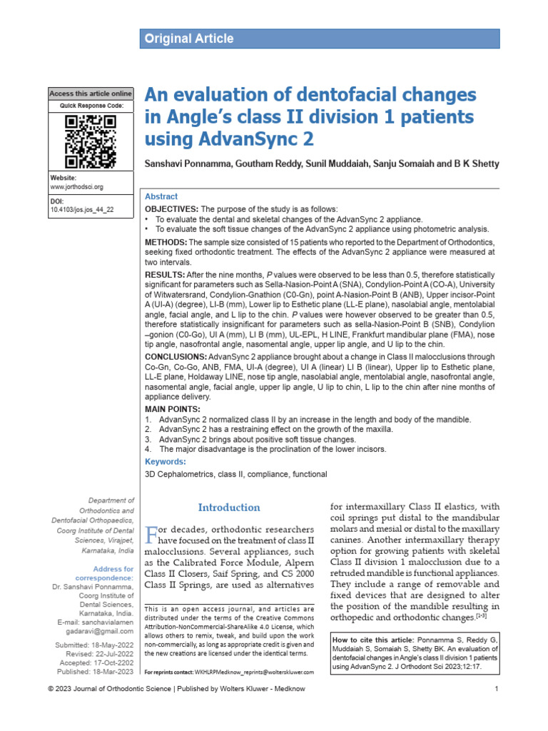 An Evaluation of Dentofacial Changes in Angle s.17 | PDF | Orthodontics ...