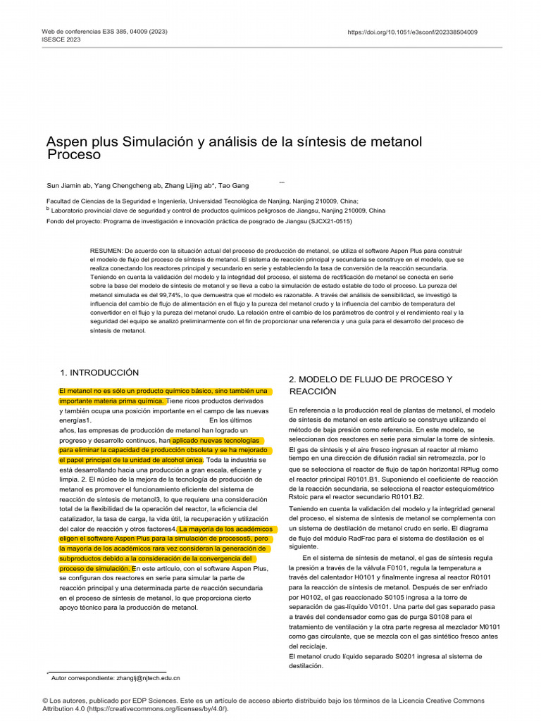 Simulación de Síntesis de Metanol en Aspen Plus | PDF | Reactor Quimico ...