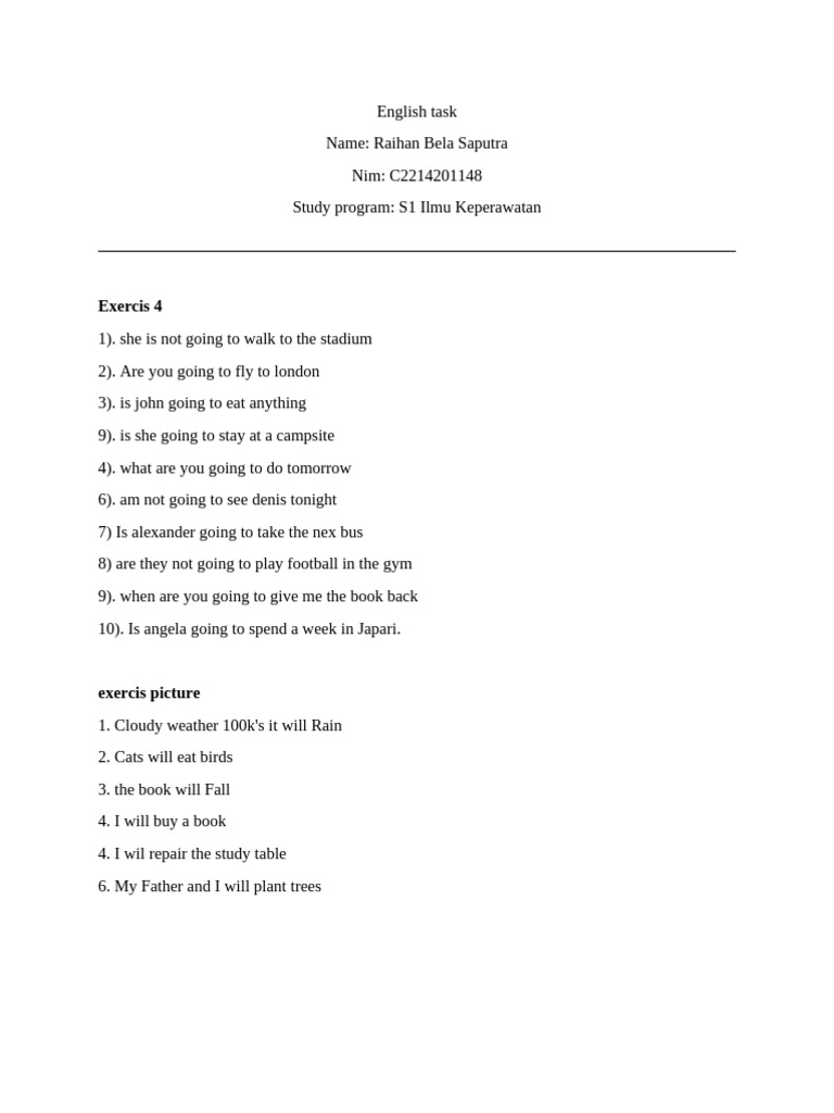 Future Tense Exercise Examples | PDF