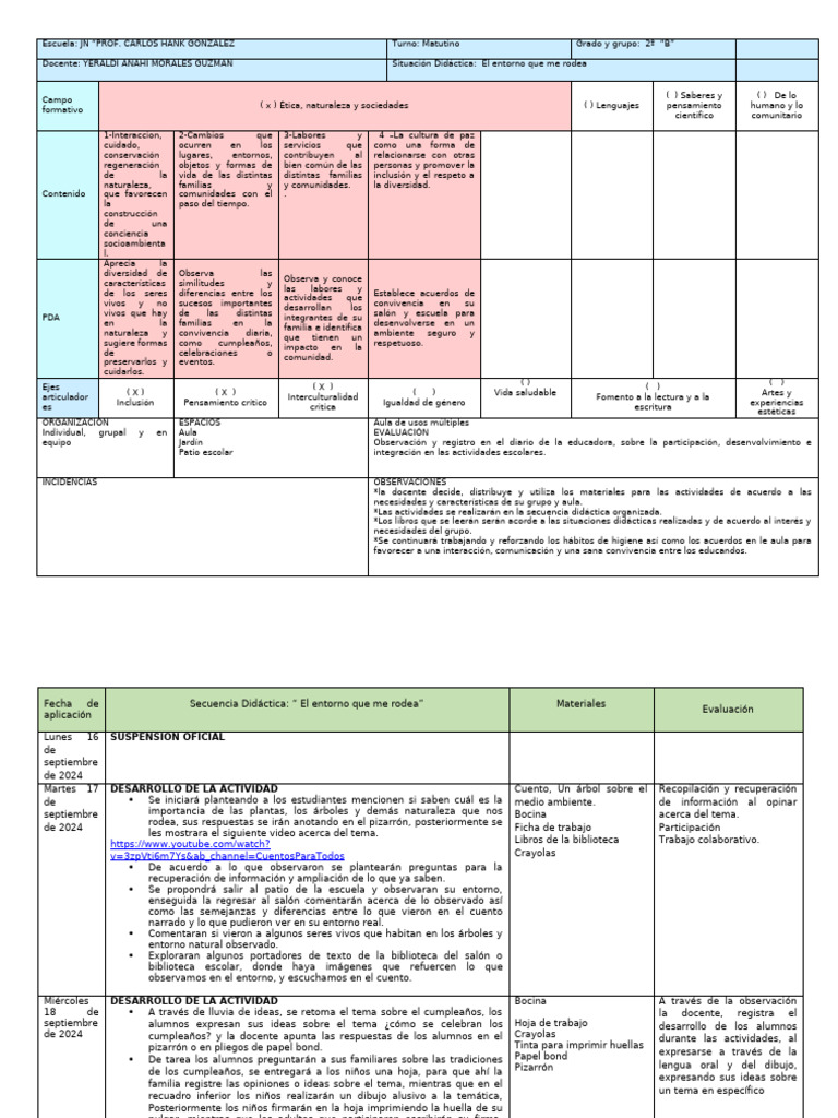 Actividades sobre el Entorno Natural y Social | PDF | Salón de clases ...