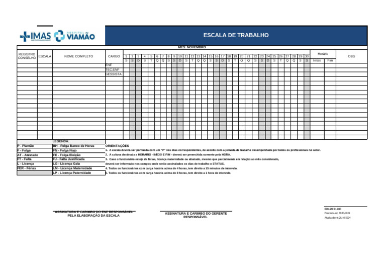 Escala de Trabalho de Enfermagem - Novembro | PDF