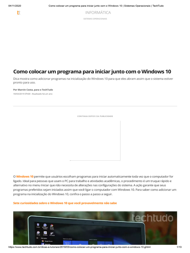Como Colocar Um Programa para Iniciar Junto Com o Windows 10 - Sistemas ...