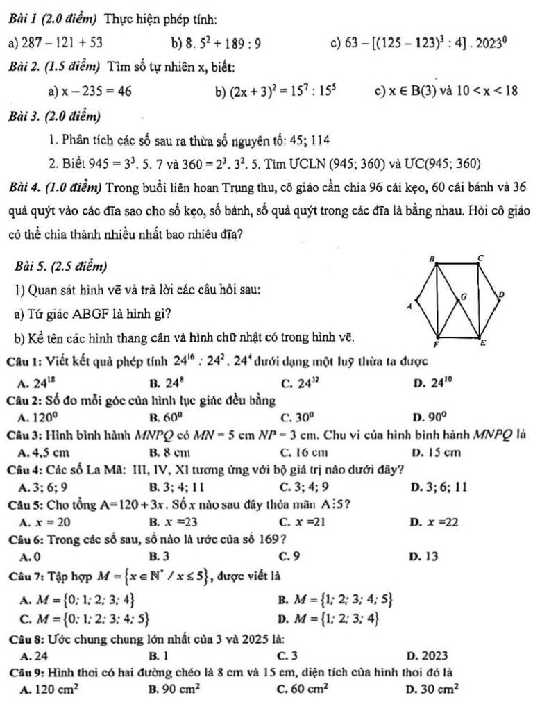 Toán L P 6 Thi Gi A Kì 1 | PDF