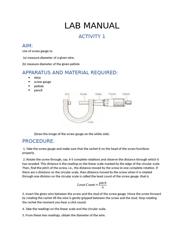 Lab Manual Xi - 1 | PDF | Screw | Wire