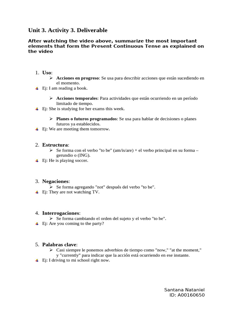 Elementos del Presente Continuo en Inglés | PDF