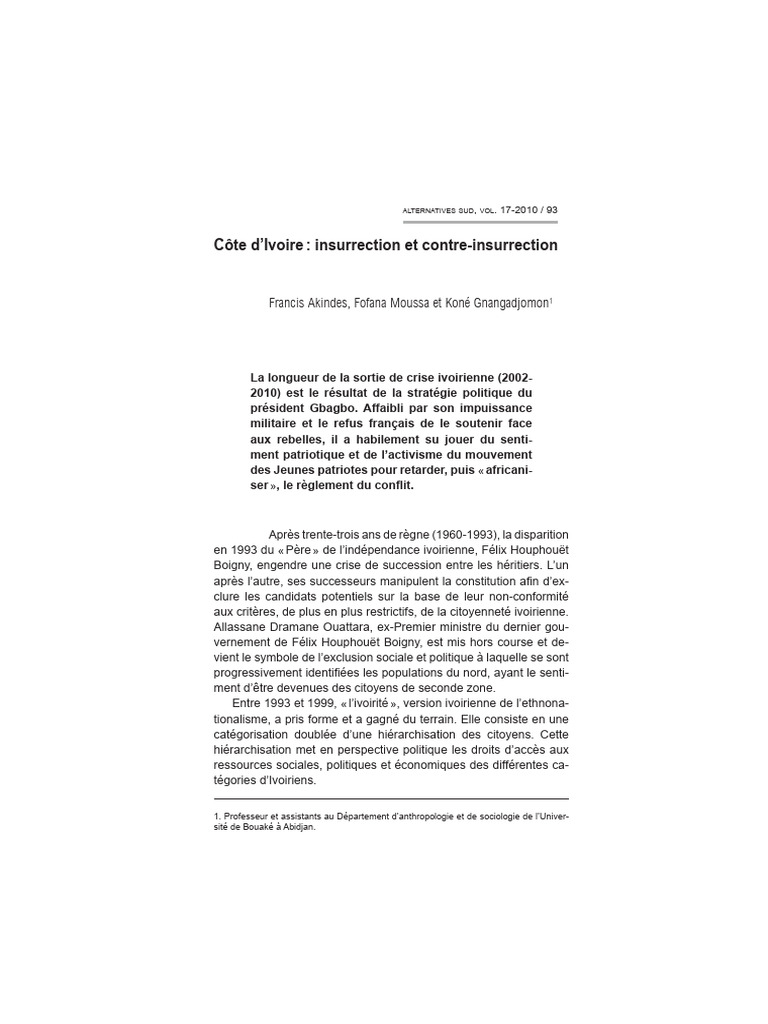 Côte d'Ivoire : Conflit et Résistance | PDF | Côte d'Ivoire
