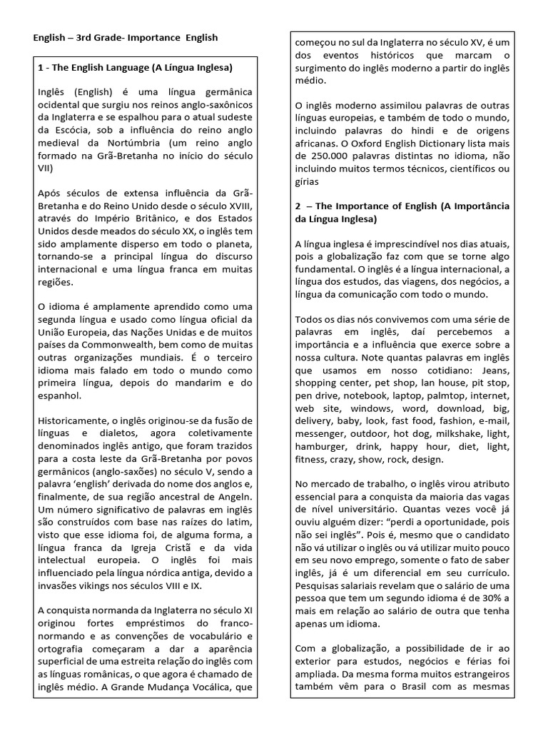 A Importância da Língua Inglesa | PDF | Língua inglesa | Linguística