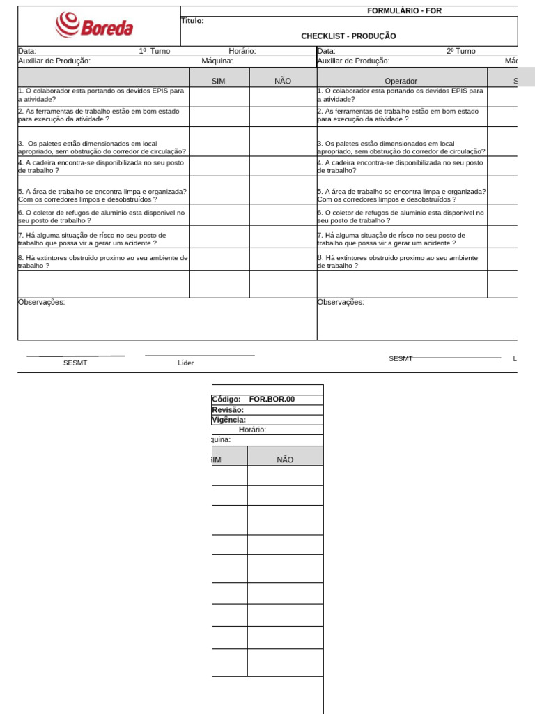 Checklist de Segurança na Produção | PDF