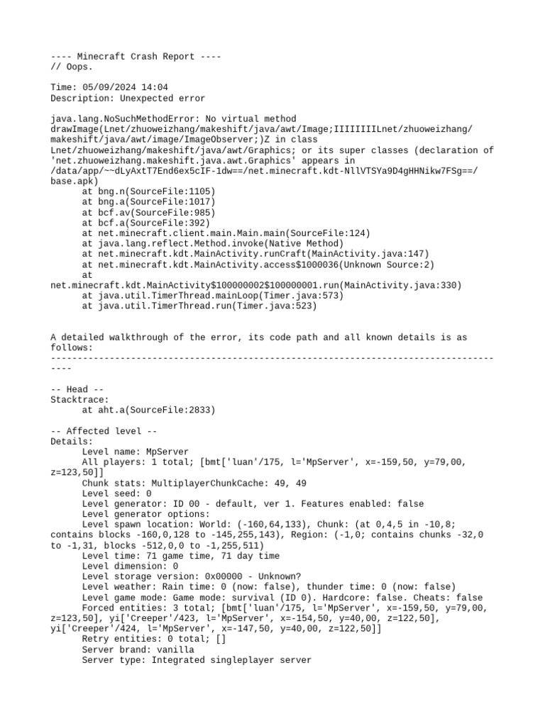 Minecraft Crash Report Analysis | PDF | Java (Programming Language ...